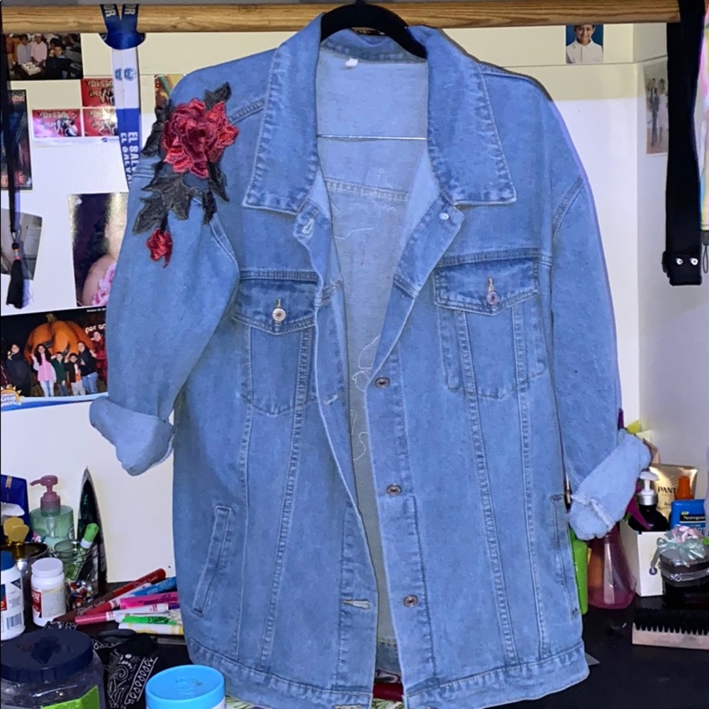 Oversized rose jean jacket